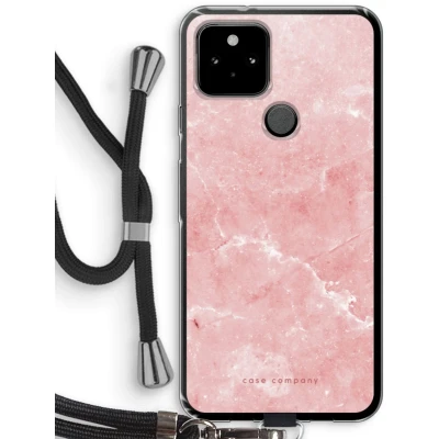 Afbeelding van Case Company® hoesje met Koord geschikt voor Google Pixel 5 Roze marmer Telefoonhoesje Zwart Bescherming aan alle Kanten en Over de Schermrand