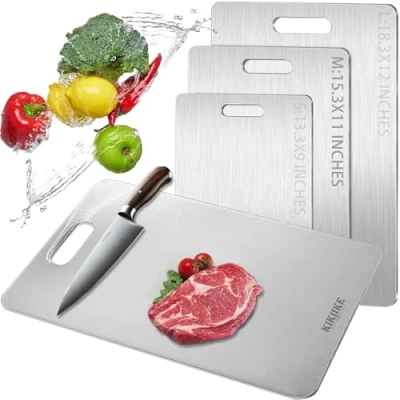 Afbeelding van snijplank van roestvrij staal 316L titanium dubbelzijdige in levensmiddelenkwaliteit voor vlees, fruit en groenten, antiaanbaklaag, duurzaam gemakkelijk te reinigen (38,9 x 27,9 cm)