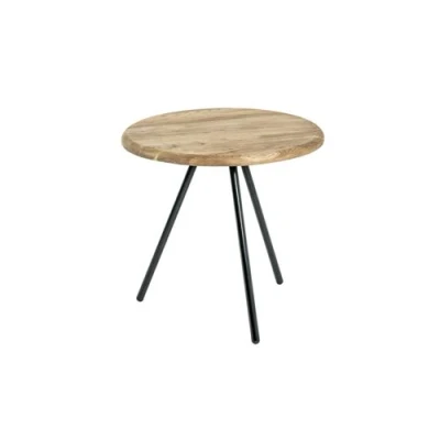 Image de Table basse ronde BASTIAN en chêne massif et acier noir 40cm