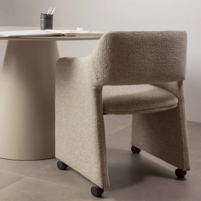 Afbeelding van WOOOD Lyric Eetkamerstoel Met Wieltjes Polyester Greige 79x59x58