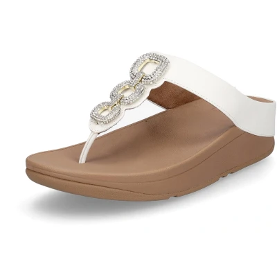 Afbeelding van Fitflop Fino Crystal chain lederen teen sandalen voor dames, Wit., 36 EU