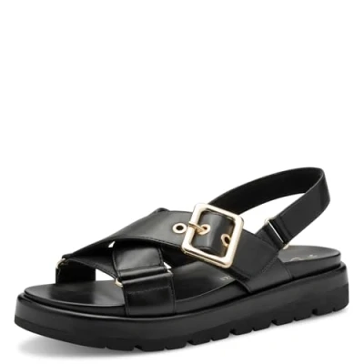 Afbeelding van Marco Tozzi Sandalen met plateauzool, Dames, Maat: 38, Black Hoogwaardig imitatieleer