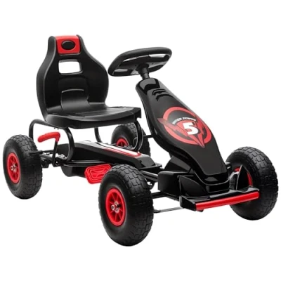 Afbeelding van HOMCOM Kart met pedalen voor kinderen, Go pedaal, verstelbare zitting, 3 standen, handrem, antislipbanden, kinderen van 5 tot 12 jaar, metaal + PP, rood, zwart