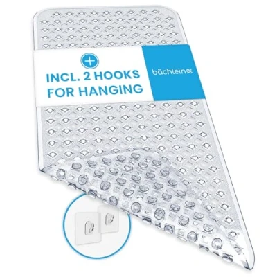 Afbeelding van Bächlein PVC badmat transparant antislip 88x40 cm met ophanghaak, hygiënisch &amp; schimmelbestendig, BPA latexvrij, machinewasbaar