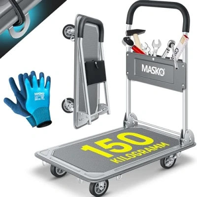 Afbeelding van MASKO® Plateauwagen inklapbaar 150 kg laadvermogen Transportkar opvouwbaar Transportwagen Platformwagen Blauw