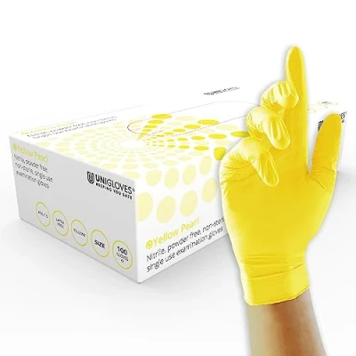 Afbeelding van Unigloves Yellow Pearl GP0112 Nitril onderzoekshandschoenen, multifunctioneel, poeder en latexvrij, geel, S, 100 paar