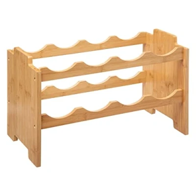 Afbeelding van Stapelbaar bamboe flessenrek/wijnrek voor 8 flessen 46 x 24,5 29,5 cm Wijnfles houder