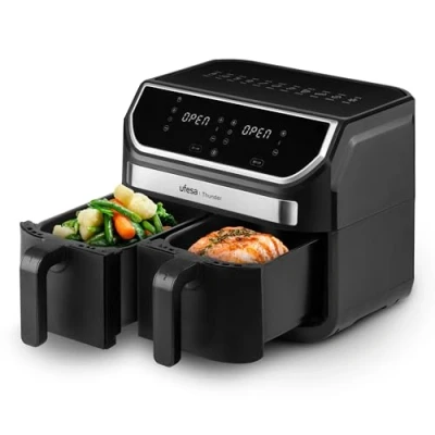 Afbeelding van Ufesa Thunder, Elektrische luchtoven, Air Fryer met dubbel vak (4,5 l + 4,5 l), XXL, 11 programma&#039;s, 1700 W, digitale kegel, timer, temperatuur 80 C 200 C, antislip