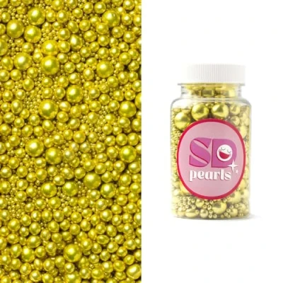 Afbeelding van SD Pearls Perles de sucre comestibles pour gâteaux, muffins et cupcakes (or métallisé, 3, 4, 5, 7, 10 mm, 100 g)