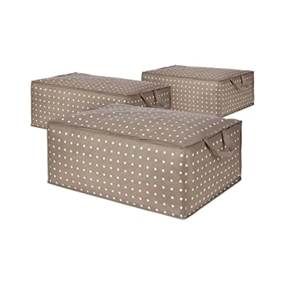 Afbeelding van Compactor, 3 stuks opberghoezen voor dekbedden Rivoli, taupe/stippen, polypropyleen en EVA, 70 x 50 30 cm, RAN8107