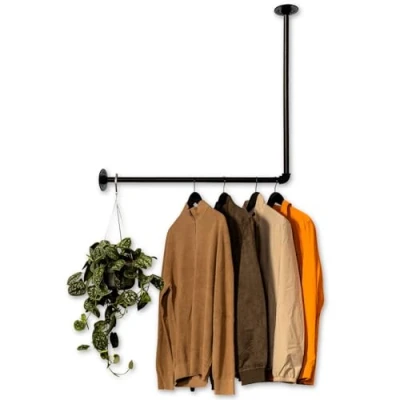 Afbeelding van RSR Hangers kledingstang industrieel design voor L vormige plafondhoek breedte 50 cm x hoogte kleedkamer slaapkamer kledingkast inloopkast