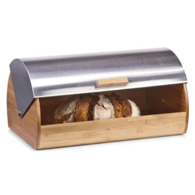 Afbeelding van Zeller luxe broodtrommel bamboe hout met RVS klep/deksel 39 cm brooddozen