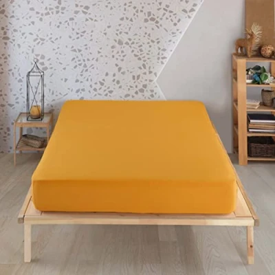 Afbeelding van Vency Hoeslaken in hoogwaardige jersey 100 x 200 cm mosterdgeel 100% katoen op 35 Matrashoogte