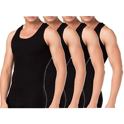Afbeelding van BestSale247 Klassiek onderhemd voor heren, verpakking van 2 of 4 tanktops in wit, zwart grijs gemêleerd, fijne rib (glad), 100% katoen, zwart.