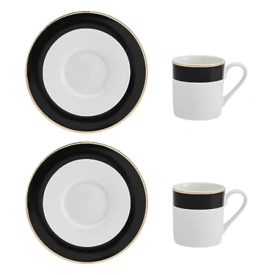 Afbeelding van Mikasa Luxe Deco Chinese Espresso kopjes en schotels met blokstreep, set van 2, 100ml