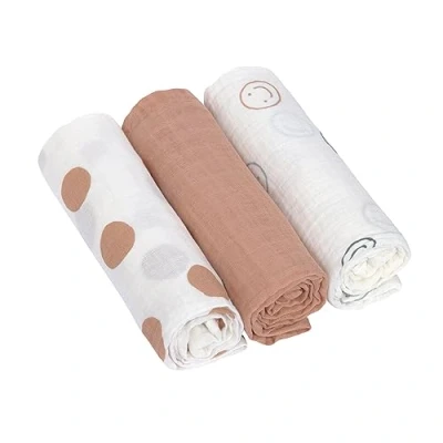 Image de LÄSSIG Bébé Couverture De Puériculture Drap Lot 3 En Coton 85 X Cm/Swaddle &amp; Burp Blanket L Tiny Smile Maple