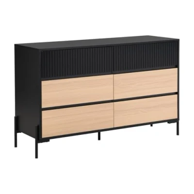Afbeelding van Vente unique Commode 6 laden Zwart en natuurlijk licht GLARODI L 124 cm x H 75 D 40