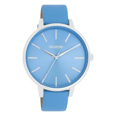 Afbeelding van OOZOO Timepieces Zilverkleurige horloge met mineraal blauwe leren band C11296