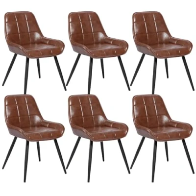 Afbeelding van WOLTU Set van 6 eetkamerstoelen, ontspannende stoelen kunstleer, ergonomische Scandinavische met rugleuning voor woonkamer, keuken, slaapkamer, bruin, BH332br