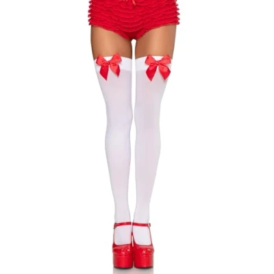 Afbeelding van Witte Nylon Kousen met Rode Strik