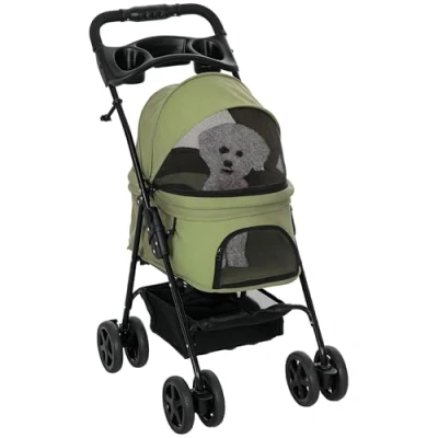 Afbeelding van PawHut Poussette pliable pour petits chiens et chats jusqu&#039;à 4 kg Oxford Vert foncé 67 x 45 96 cm