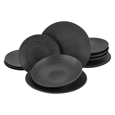 Afbeelding van Creatable, 23205, Serie LAVA STONE (ELEMENTS Collection), serviesset, tafelservies 12 delig, steengoed, Zwart