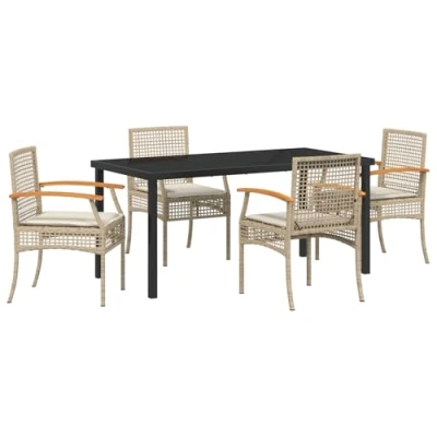 Afbeelding van vidaXL 5 delige tuindining set met kussens Beige Poly Rattan