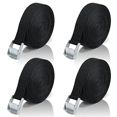 Afbeelding van ‎‎‎‎Spanbanden met Ratel 4 stuks 10 m Spanbanden Fietsendrager, Zwarte Bevestigingsriem, Sjorbanden Klemsluiting, Bagagedrager Spanband voor Auto, Fiets, Steekwagen, Motorfiets, Bagage, Camping