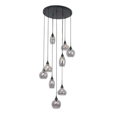 Afbeelding van Freelight Hanglamp Macchia Zwart &amp; Smoke Glas 9 Lichts