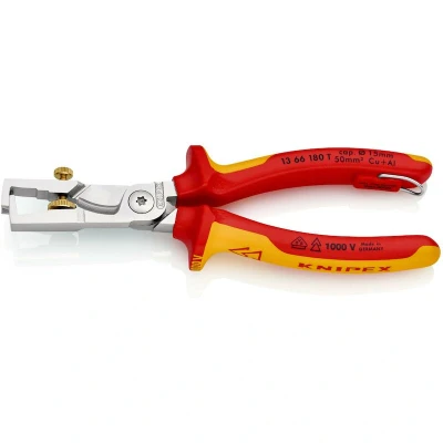 Image de KNIPEX 13 66 180 T StriX VDE dénudeur avec coupe câble, gaines multi composants et crochet de fixation chromé mm