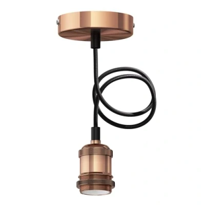 Afbeelding van ledscom.de Hanglamp/hanglamp RETRA, textielkabel, mat brons, 1x E27 max. 60 W, led, keuken, hanglamp, bar, plafondlamp, retro, gluebrine, lampenkap, lamp, lamp