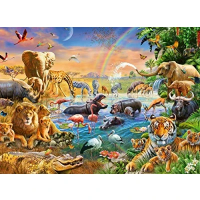 Afbeelding van Ravensburger Waterbron in de Savanne puzzel, 100 dagen, 12910 (100 onderdelen)