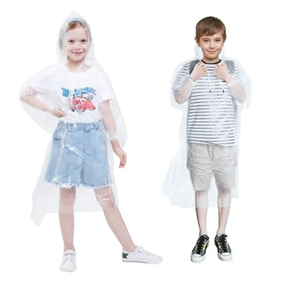 Afbeelding van Vicloon regenjas voor kinderen, herbruikbare met mouwen, uniseks poncho jongens en meisjes, geschikt reizen, wandelen, kamperen outdooractiviteiten, Wit.