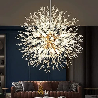 Afbeelding van Kristallen kroonluchter met 8 lampen, moderne paardenbloemkroonluchter voor woonkamer, eetkamer, slaapkamer en keuken
