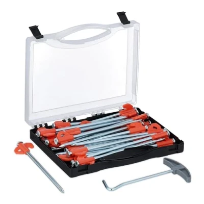 Afbeelding van tentharing set van 30 harde grond haringtrekker en box 20,5 cm staal