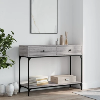 Afbeelding van Wandtafel 100x34,5x75 cm bewerkt hout grijs sonoma eikenkleurig