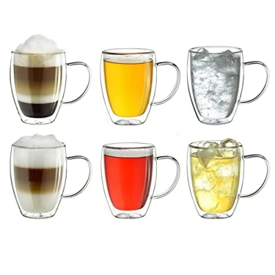 Afbeelding van Creano Theeglas, koffieglas, dubbelwandig, thermisch glas, met handvat, groot, van borosilicaatglas, 6 x 250 ml