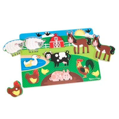 Afbeelding van Melissa &amp; Doug houten speelgoed Boerderijdieren geperforeerde borden voor kinderen, educatief meisjes en jongens vanaf 2 jaar, puzzels kinderen van 2, 3, 4 jaar