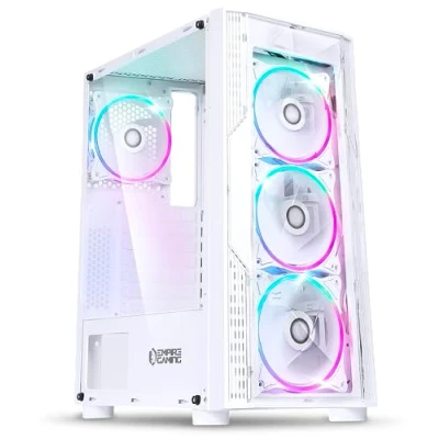 Afbeelding van EMPIRE GAMING Diamond Gamer Pc behuizing, ARGB medium tower, ATX en ITX, zijwand van gehard glas, 4 ventilatoren, 120 mm, 3 pins 5V, led, RGB instelbaar, MB Sync, wit