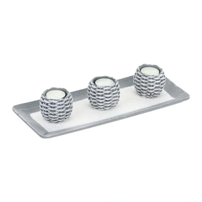 Afbeelding van Relaxdays theelichthouders set van 3 met schaal decoratief zand gevlochten look