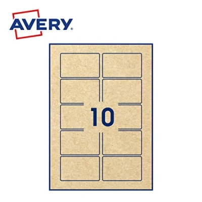 Afbeelding van AVERY Verpakking met 100 zelfklevende etiketten, rechthoekig, kraftpapier, bruin, 80 x 50 mm, personaliseerbaar, bedrukbaar, laser, inkjet, kopieerapparaat