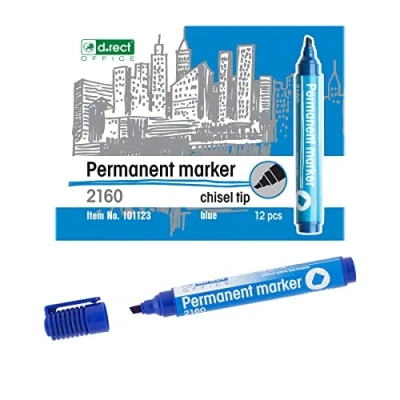 Afbeelding van D.RECT Permanente marker 2160 CT waterdicht en sneldrogend voor vele oppervlakken veilige inkt blauw 12 stuks
