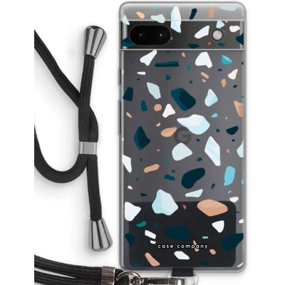 Afbeelding van Case Company® hoesje met Koord geschikt voor Google Pixel 6a Terrazzo N13 Telefoonhoesje Zwart Bescherming aan alle Kanten en Over de Schermrand