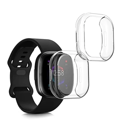 Afbeelding van kwmobile 2x smartwatch hoes geschikt voor Fitbit Versa 4 / Sense 2 hoesje Siliconen sporthorloge cover Activity tracker case in transparant