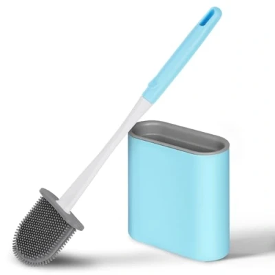 Afbeelding van Vicloon Toiletborstel, wc borstel van antibacteriële siliconen, met wandhouder, dubbelzijdige reinigingsborstelkop, lange handgreep en container (wit)