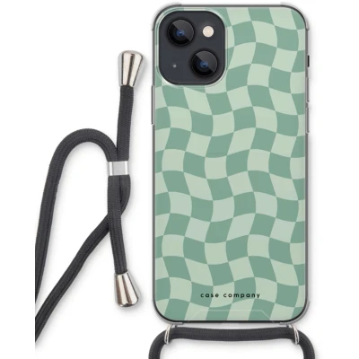 Afbeelding van Case Company® hoesje met Koord geschikt voor iPhone 13 Grid Groen Telefoonhoesje Zwart Extra Bescherming aan alle Kanten en Over de Schermrand