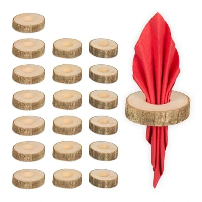 Afbeelding van Relaxdays houten servetringen set van 20 boomschors 2 x 7 cm boomschijf