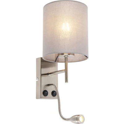 Afbeelding van QAZQA Smart wandlamp staal met grijze kap incl. Wifi A60 Stacca
