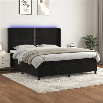 Afbeelding van vidaXL Boxspring met matras en LED fluweel zwart 160x200 cm