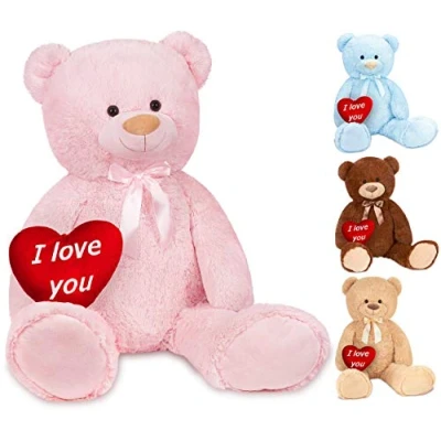 Afbeelding van BRUBAKER XXL Teddybeer 100 cm met een Hartje I love you Zacht Speelgoed Knuffel Roze